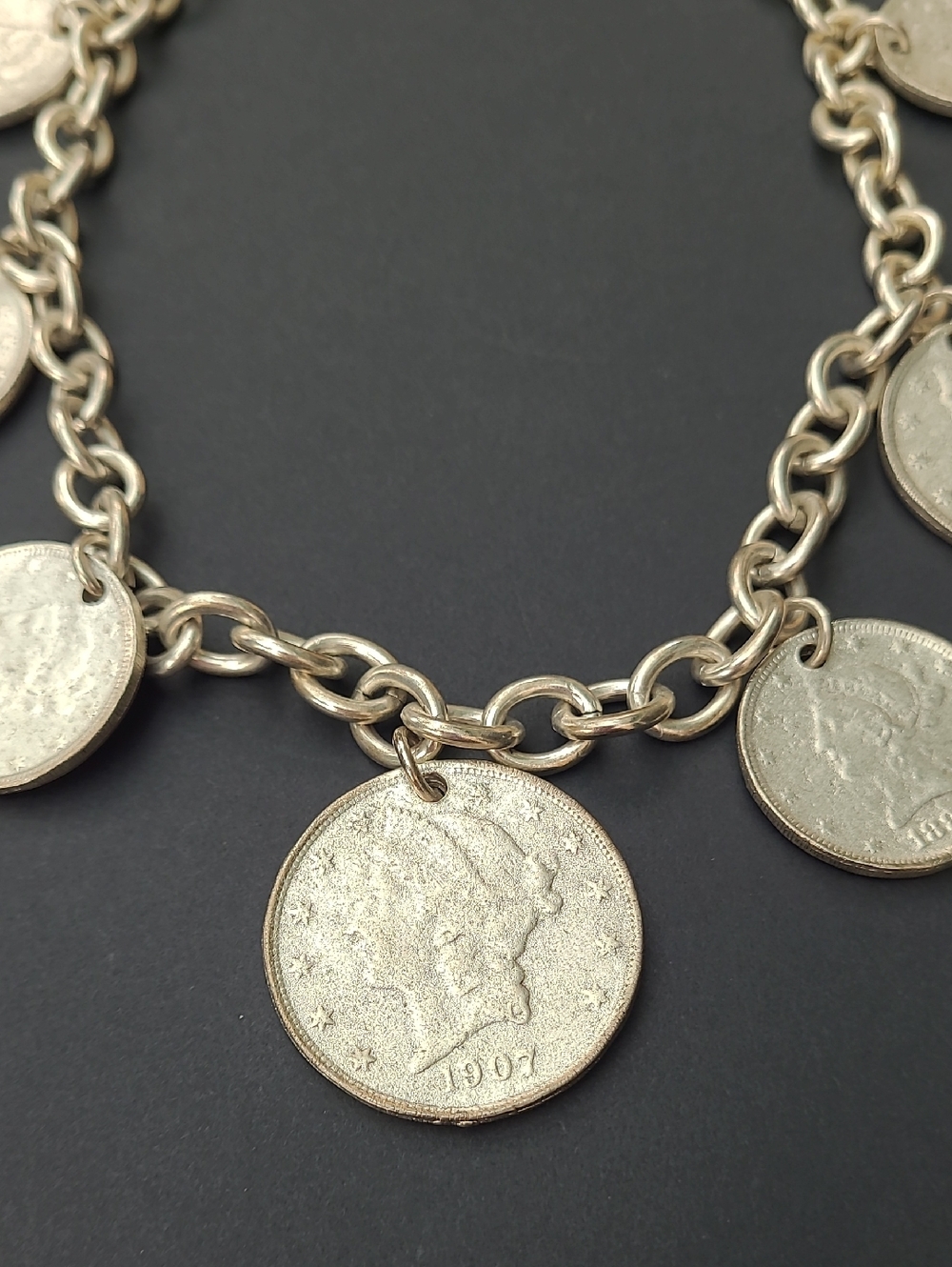 Yochi Silver-Tone Coin Charm Necklace with Dangling Medallions - Picture 2 of 9